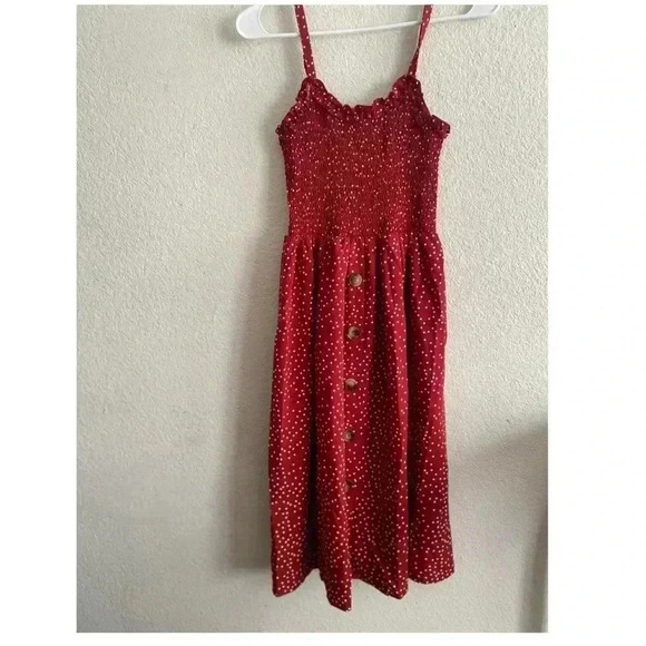 🆕Boho Trendy Floral Blooming Wine Abstract Dot Smocked A-Line Dress S🆕 - Picture 5 of 12